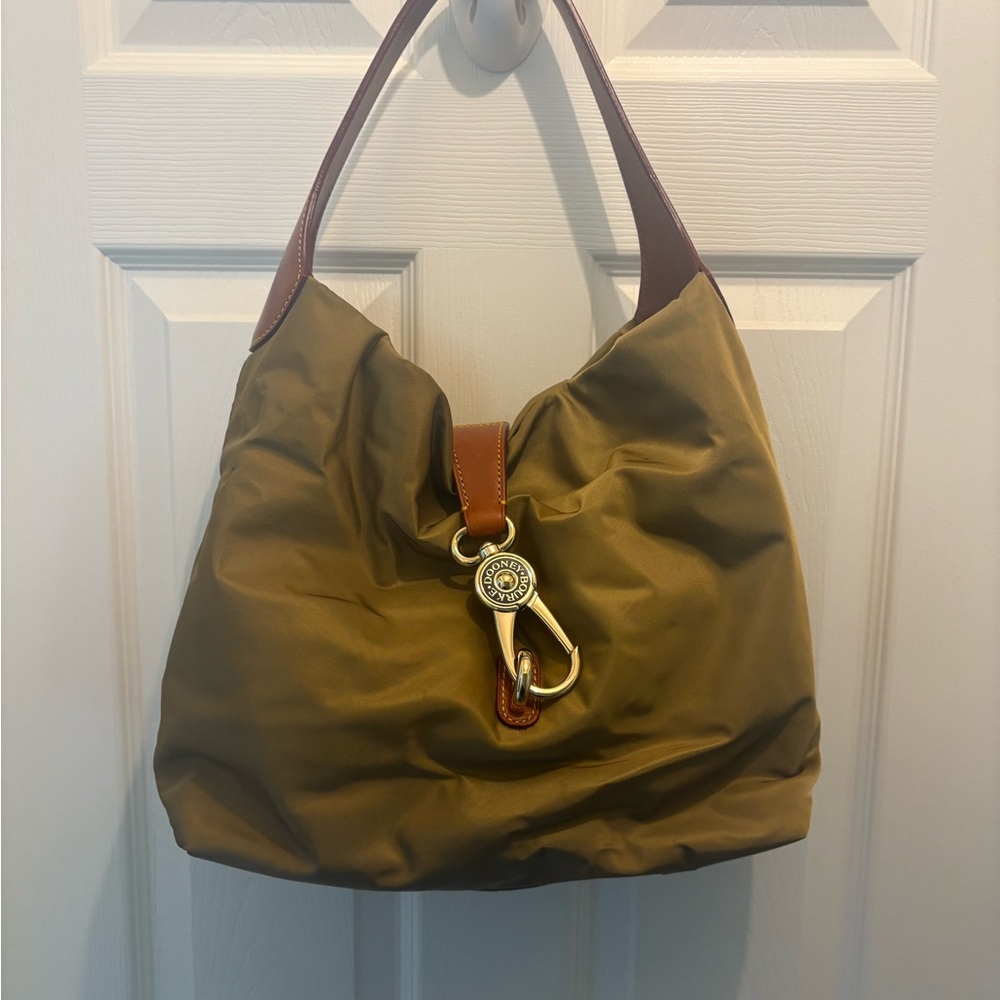 Dooney & Bourke Brown Nylon Hobo Bag with Leather Trim & Keychain
